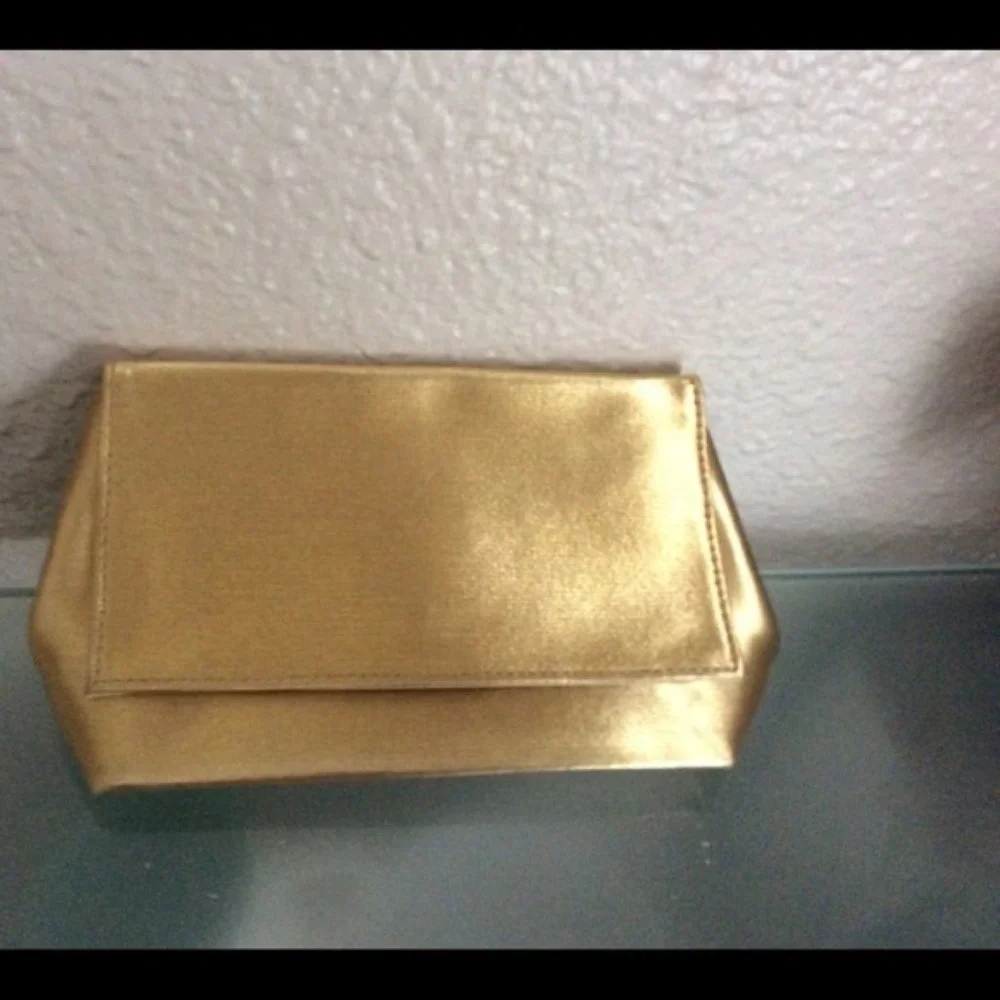 VTG Estee Lauder Cosmetic Bag Makeup Pouch Gold Metallic Snap Clutch